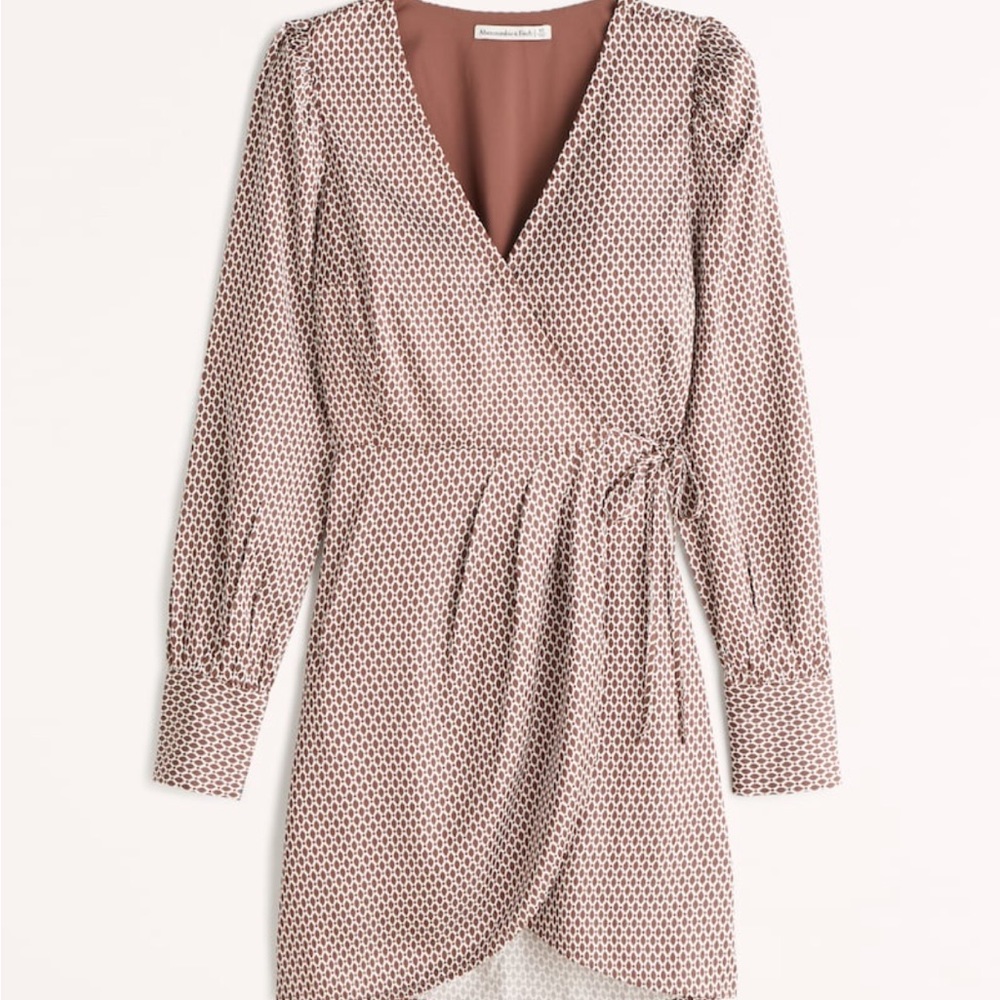 Long-Sleeve Satin Wrap Mini Dress